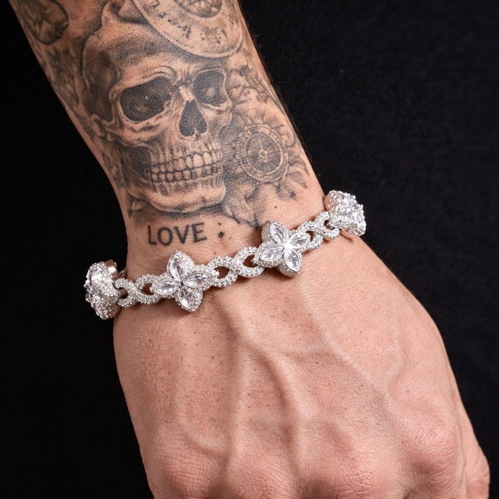 Men's Silver clover Link Bracelet - 8inch